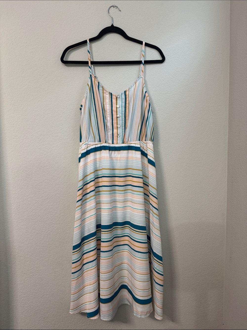 LC Lauren Conrad Striped Midi Sundress Women’s Size 10 Pastel Cottagecore Summer